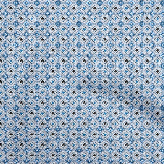 oneOone Cotton Poplin Twill Medium Blue Fabric Poker Card Diy Clothing Quilting Fabric Print Fabric By Yard 56 Inch Wide