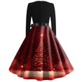 thumbnail image 4 of Christmas Dresses for Women Women's Christmas Printed Round Neck Big Hem Skirt Pleated Skirt Long Sleeved Dress with Christmas Tree Print for Holiday Party,Red,L, 4 of 5