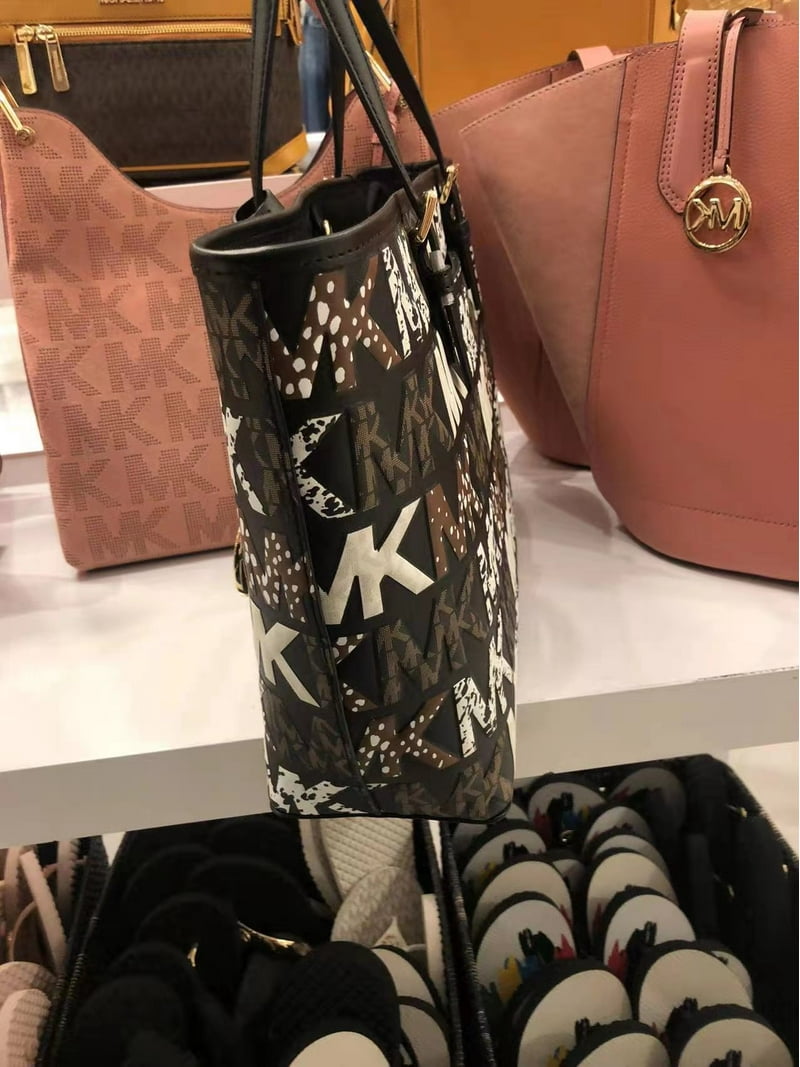 Michael Kors Jet Set Travel Medium Carryall Tote Black Graphic Mk