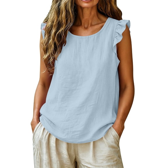 Fancifize Plus Size Women Ruffle Sleeveless Tshirts Summer Crewneck Cotton Tank Tops Casual Loose Camiosle