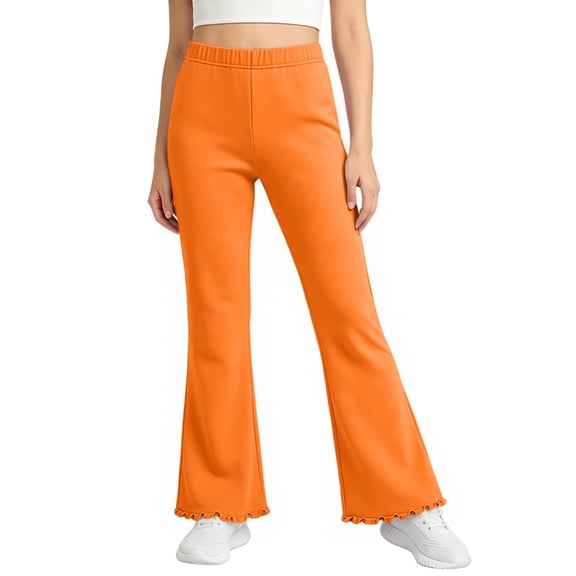 VV AVEORS Girls Flare Leggings School Uniform Pants For Teen Girls Bell Bottoms Ruffle Trim Bootcut Pant Orange 120
