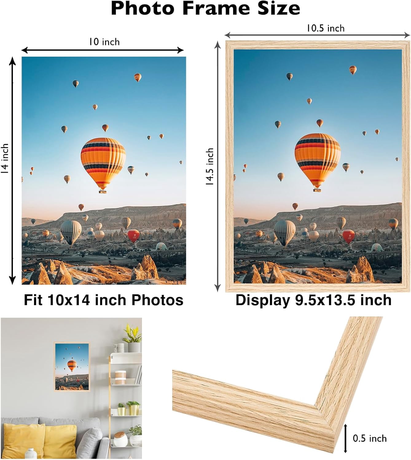 10x14 inch Picture Frame for 30 x 40cm Diamond Art Painting, Horizontal and Vertical Formats for Wall Hanging, 10 x 14 Wall Gallery Poster Photo Frame with Shatter Resistant Plexiglass, Natural