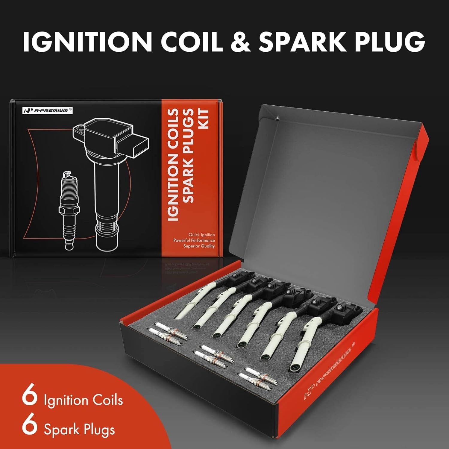 A-Premium Set of 6 Ignition Coil Pack and Iridium Spark Plugs Compatible with Mercedes-Benz C300 2013-2014, C350 2012-2014, E350 2012-2016, ML350 2012-2015 Replace# NGK95875, 2769065100