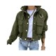 thumbnail image 1 of Chaqueta Corta para Mujer con Cremallera, Botones A Presión, Cuello Alto Informal, Cintura con Cordón y Chaquetas de Otoño. Verde L, 1 of 3