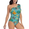 thumbnail image 3 of Gukieu Trucks And Excavators Print One-shoulder Ruffled One-piece Swimsuit with Removable Chest Pads and Tummy-control Swimsuit for Women-X-Large, 3 of 6