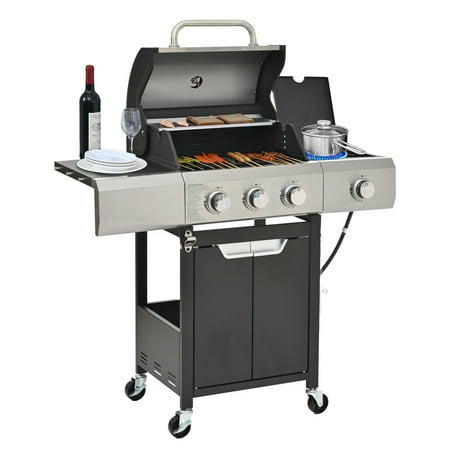 Toauuo 3-Burner Propane Gas Grill with Side Burner, 40500 BTU Stainless Steel BBQ Grill for Outdoor BBQ & Camping, Portable Cooking Grill