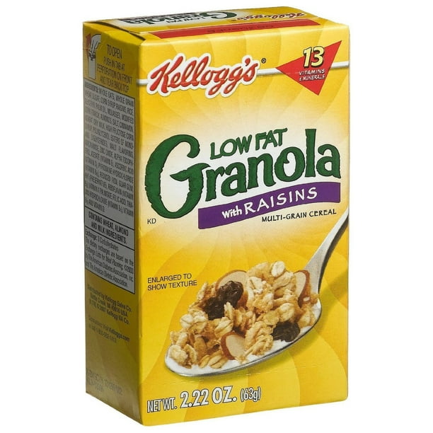 Kellogg's Low Fat Granola Ingredients 70 PACKS : Kellogg's Granola with Raisins, Low Fat, 2.22-Ounce Single