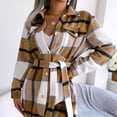 thumbnail image 5 of Women Plaid Coat with Waist Belt Thickened Long Sleeve Button Down Jacket for Autumn Winter Khaki S, 5 of 8