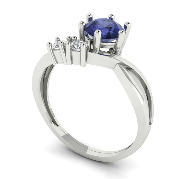 0.87 ct Round Cut Simulated Tanzanite Three-Stone Engagement Ring for Women in 14K White Gold