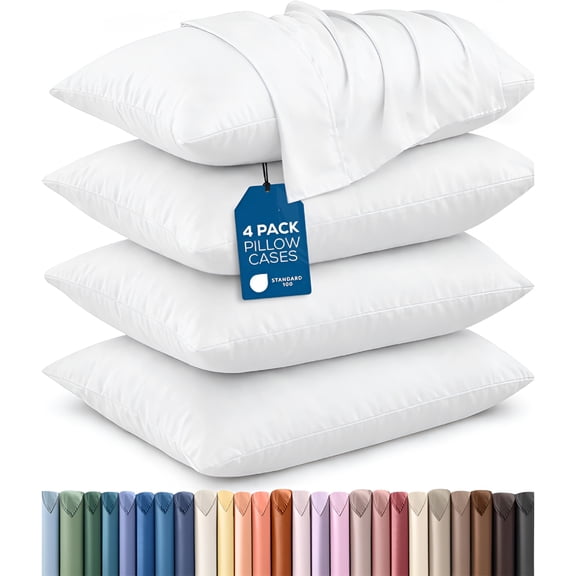 AUQ Queen Pillow Cases - 4 Pack - Envelope Closure - Soft Brushed Microfiber Fabric - Shrinkage And Fade Resistant Pillow Covers Queen Size 20 X 30 Inches (Queen, White)