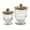 Clear Beaded Solid Round S/2 8", 7"H, variant on DecMode 8", 7"H Clear Glass Beaded Decorative Jars with Wood Lids, 2-Pieces