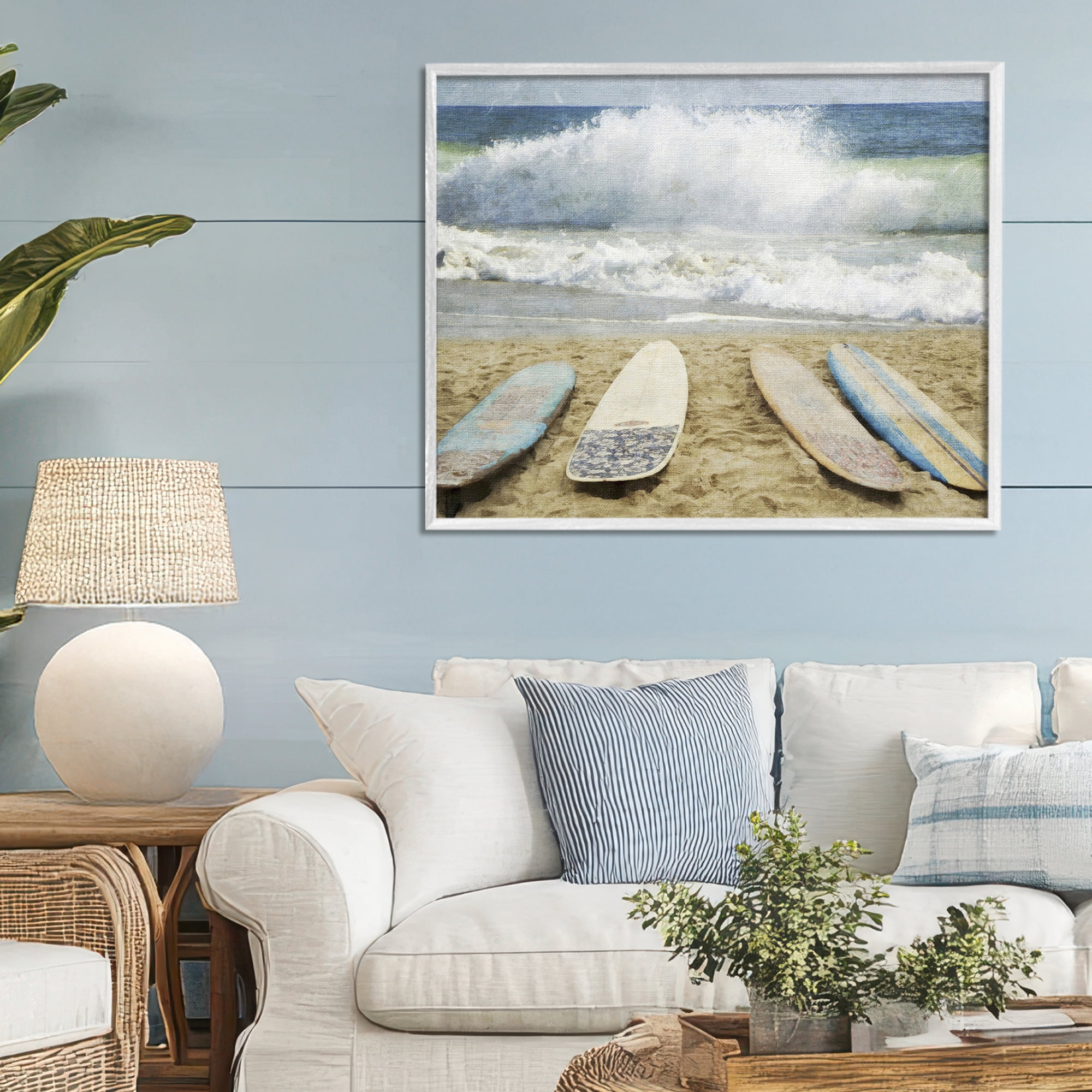 Stupell Industries Surfboards At The Ready White Framed Giclee Art, design by Grotto Studios