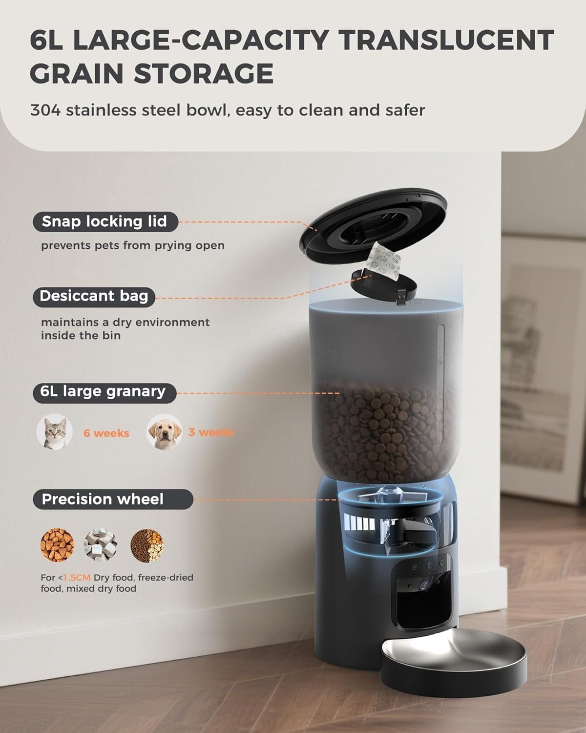 5L Automatic Cat Feeder with Dual 2K HD Camera, WiFi Food Dispenser for Cats & Small Dogs, Laser Toy & Diet Tracking