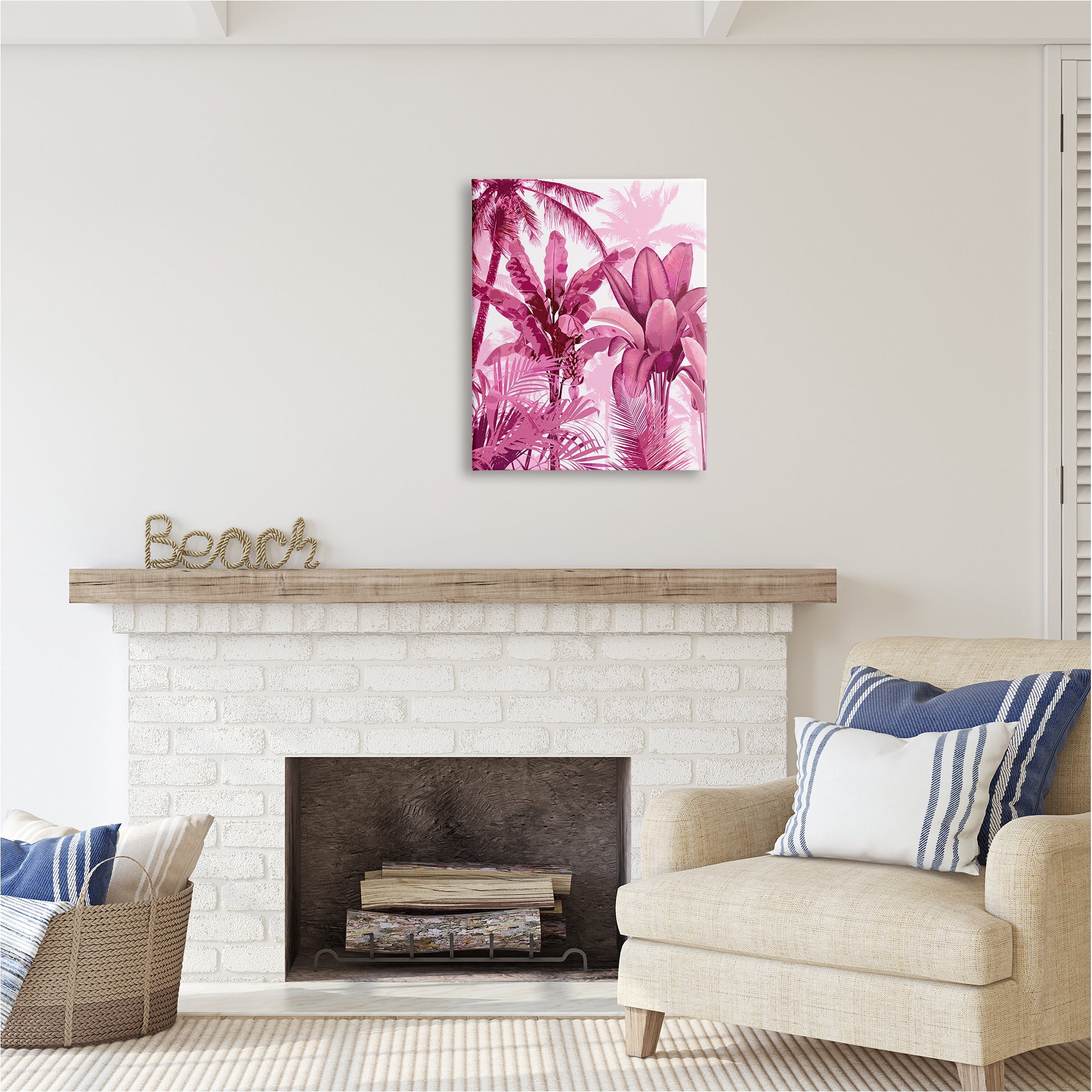 Stupell Industries Pink Tropical Palm Leaves Botanical & Floral Painting Gallery Wrapped Canvas Art Print Wall Art, 24 x 30
