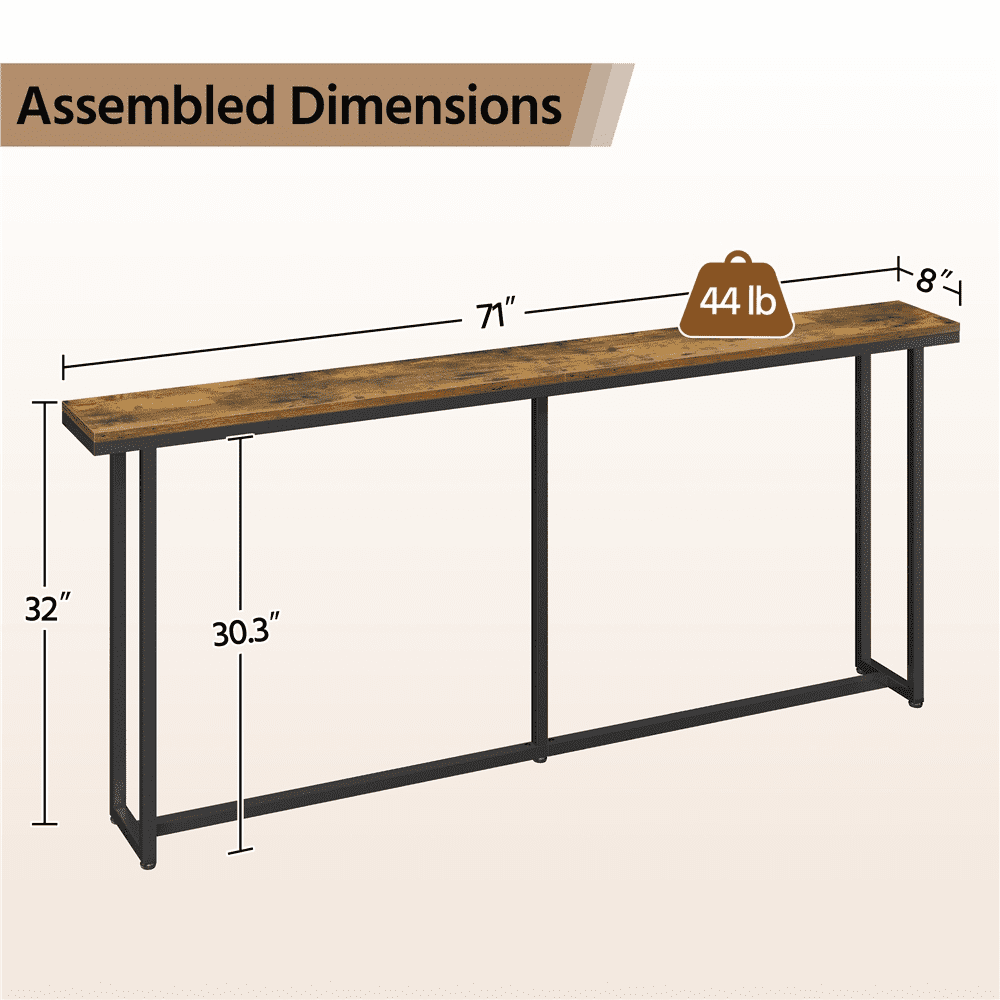 Renwick 71" L Modern Extended Console Table for Hallway Living Room, Rustic Brown