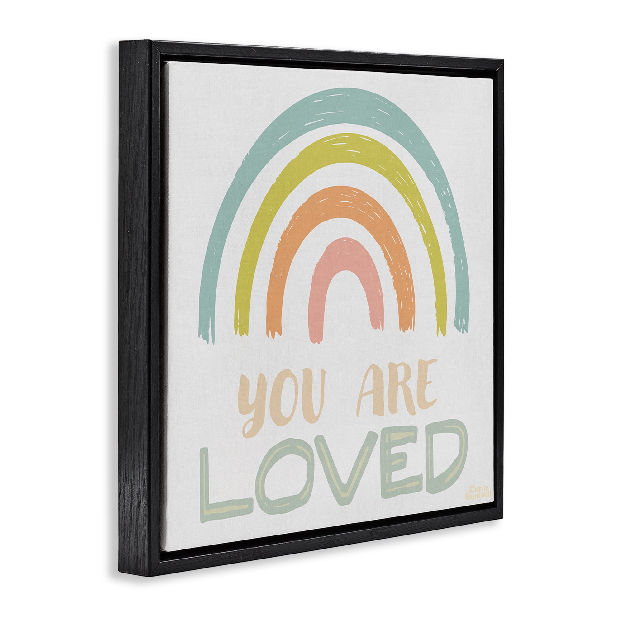 Stupell Industries You Are Loved Rainbow Text & Numbers Painting Black Floater Framed Canvas Art Print Wall Art, 18 x 18