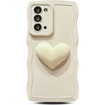for Samsung Galaxy Note 20 Case 6.7", Cute Kawaii 3D Love Heart Aesthetic Curly Wavy Non-Slip Camera Cover Shockproof Soft Silicone Note 20 5G Phone Case for Women (Beige)