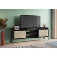thumbnail image 4 of Boho 72" Tv Stand for up to 80" Tv's Wood Legs and Rattan 2 Door-Nero Black, 4 of 7