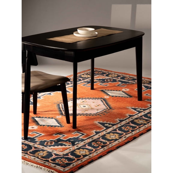 Rugsotic Carpets Hand Knotted Wool & Silk Eco-Friendly Oriental 4'x6' Area Rugs Rectangle Dark Orange Navy Classic Traditional Design High Pile Indoor Handmade Rug for Living Room, Bedroom AF0112