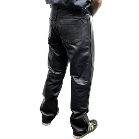 Perrini Men’s Cowhide Motorcycle Leather Pants Over Jeans Lined Side ...