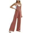 thumbnail image 1 of 2DXuixsh Rompers for Women Women's Solid Color Buttoned Strap Jumpsuit Sleeveless Pantsuit Romper Wide Leg Loose Jumpsuit Rompers Watermelon Red Size L, 1 of 8