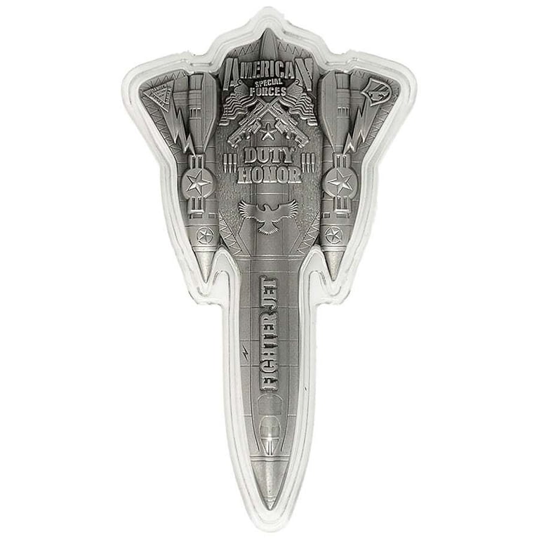 2024 Chad 2 oz Silver Fighter Jet Antiqued Shaped Coin .999 Fine
