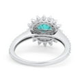 thumbnail image 3 of Halo Starburst Flower Wedding Ring Simulated Paraiba Tourmaline CZ 925 Sterling Silver Size 6, 3 of 5