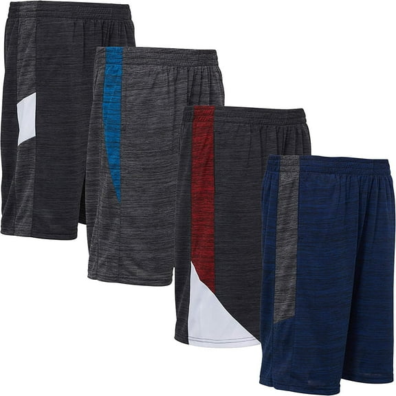 Power Forward 4 Pack: Boys Youth Athletic Active Performance Sports Workout Basketball Lightweight Gym Shorts
