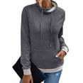 thumbnail image 5 of HUBERY Women Drwastring Pocket Stand Collar Long Sleeves Sweatshirt, 5 of 7
