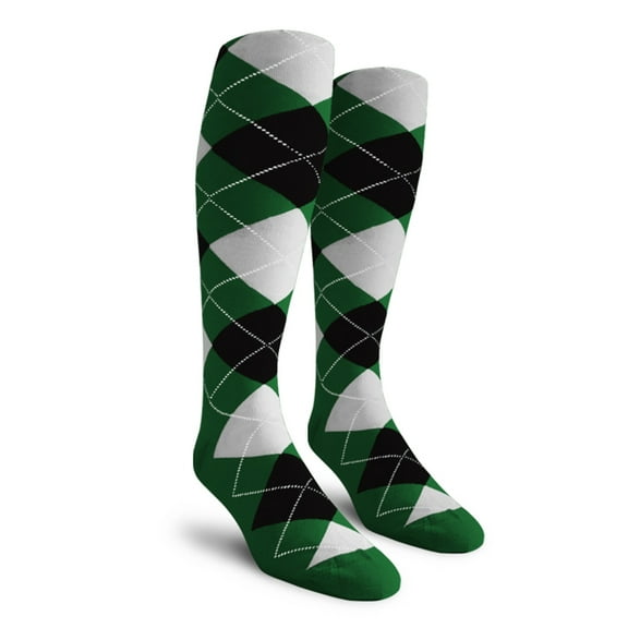 Golf Knickers Colorful Knee High Argyle Cotton Socks For Men Women and Youth - 5H: Dark Green/Black/White - Youth