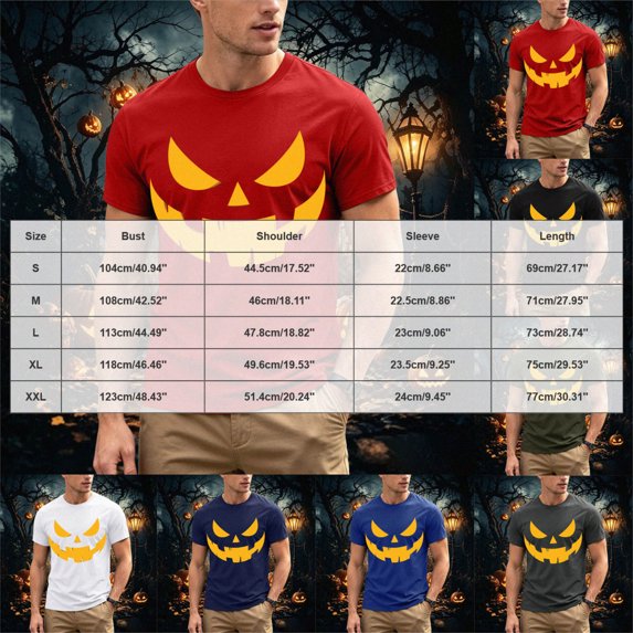 TOWED22 Mens Halloween Classic Printed Tee Graphic Loose Fit Short Sleeve Daily Casual Shirts Streetwear(H163-White,L)
