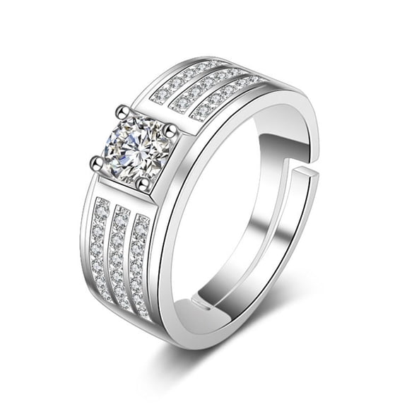 Adjustable Geometric Moissanite Mens Fashion Ring, Platinum, Individually Packed, Gift for Festivals