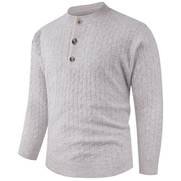Lekwk Chandail de Mode pour Homme à Manches Longues, Demi-Boutonnage, Chandail Respirant en Tricot à Motif, Chandails Décontractés, Haut Uni, Automne Hiver, Hauts Chauds