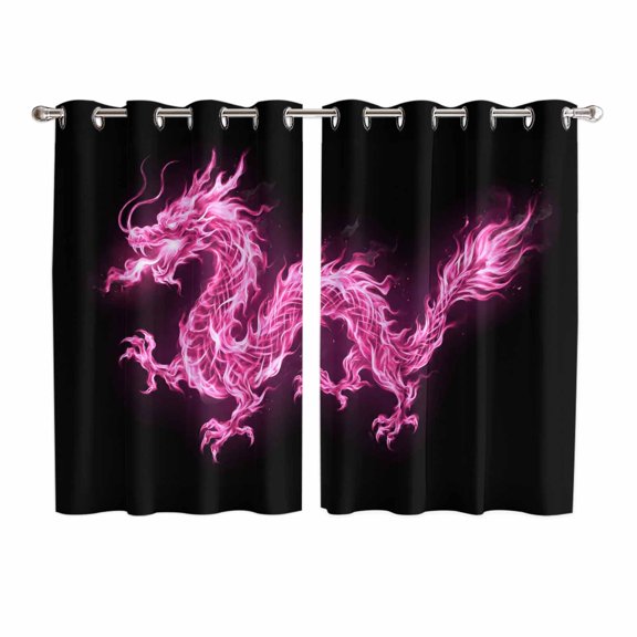 Dragon Flames Kitchen Curtains Window Panels, Purple Dragons Abstract Modern Art Insulated Window Treatment Curtain, Grommet Curtains for Bedroom/Living Room/Bathroom, 2 Piece 52"Wx72"L