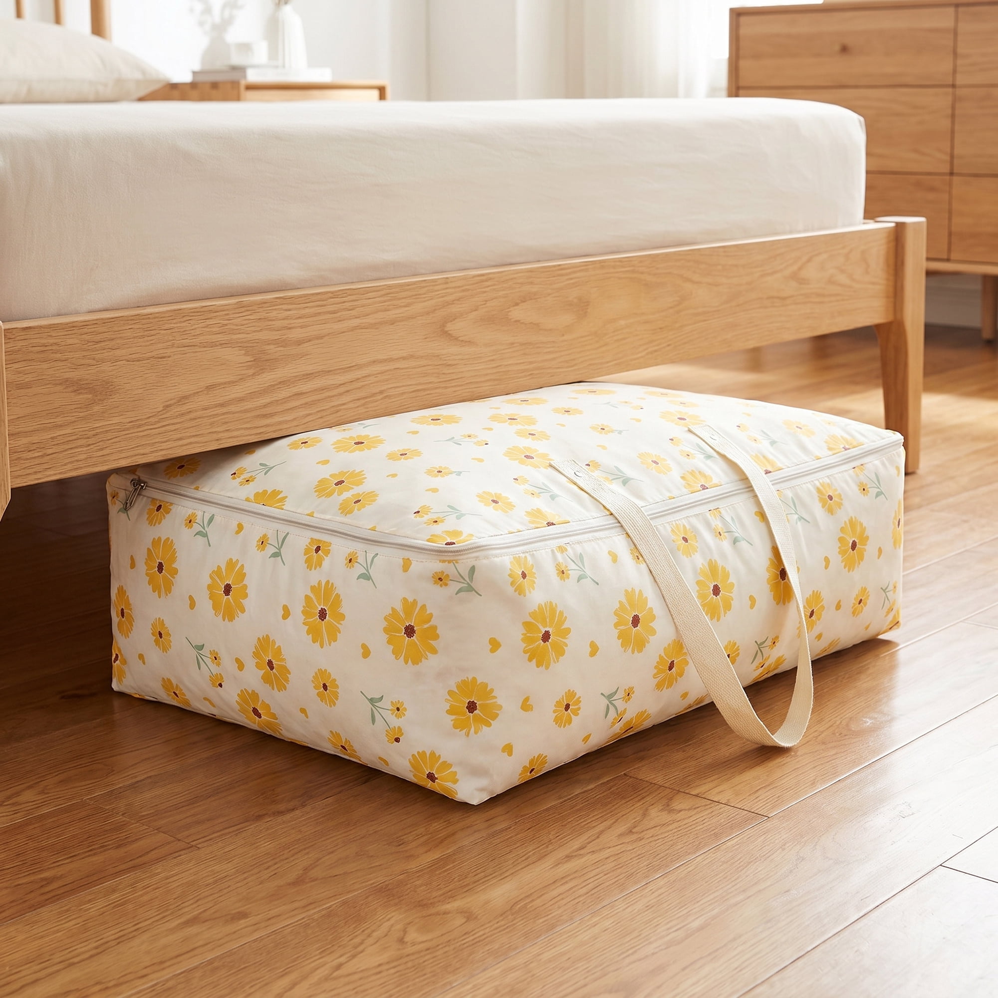 Unique Bargains Dustproof Floral Zipper Large Moving Bag Yellow 33.5" x 11.8" x 23.6"
