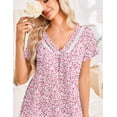 thumbnail image 2 of Ekouaer Nightgowns for Women V Neck Sleepshirt Short Sleeve Nightdress Lace Trim Night Gown House Dress with Pockets, 2 of 6