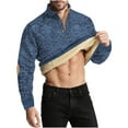 thumbnail image 2 of GuangCheng Mens Fleece Lined Sweatshirts,Half Zip,Pullover,Thermal Warm Tops,Sherpa Interior,Elbow Patches Tops,Navy,Size L, 2 of 6