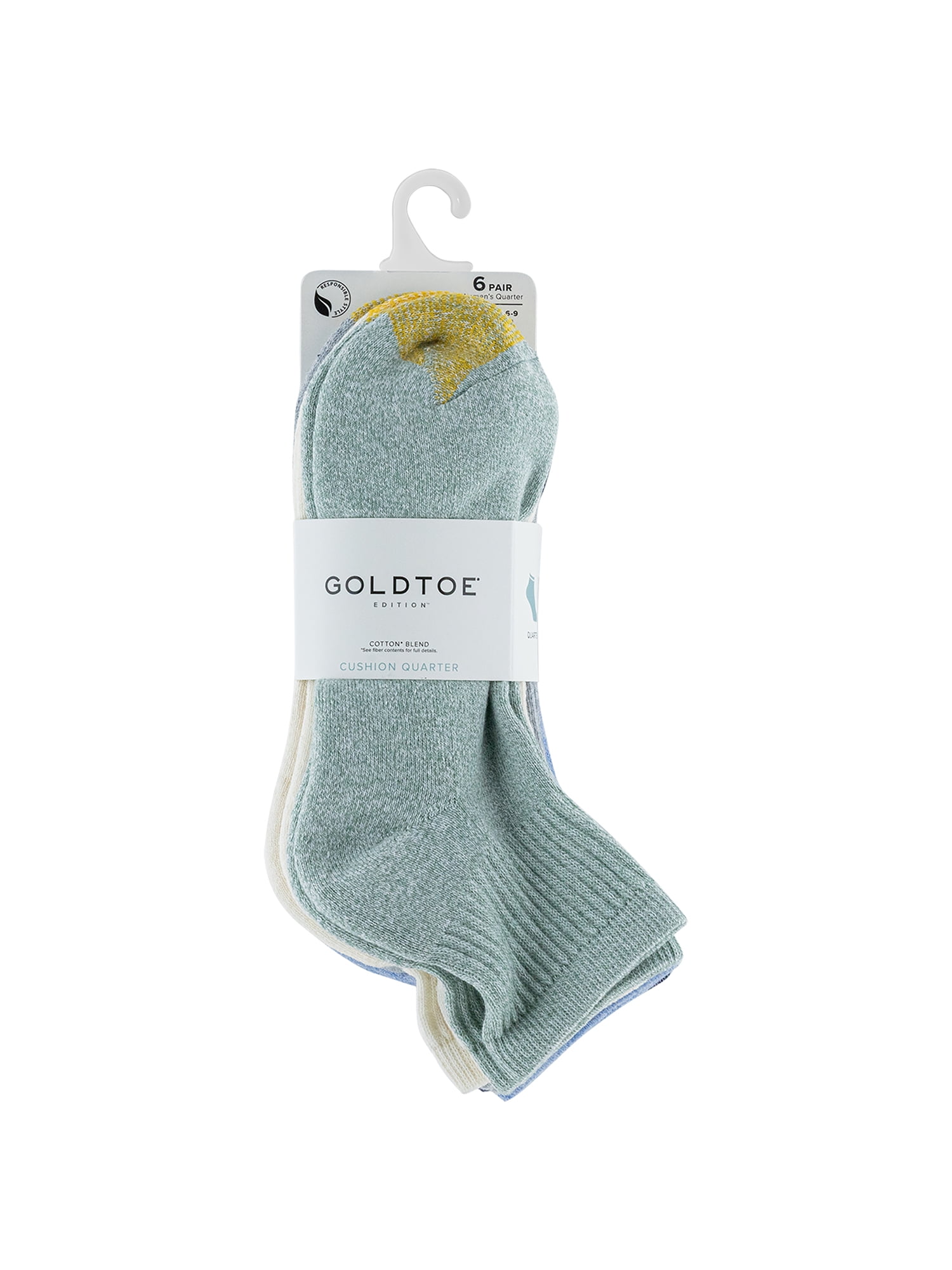 Goldtoe Edition Womens Half Cushion Quarter Socks, 6 Pairs