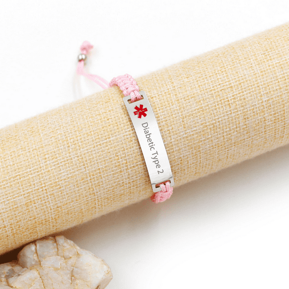 Metaljc Braided Rope Medical Alert ID Bracelet for Men Women, Engraved Diabetic Type 2, Adjustable