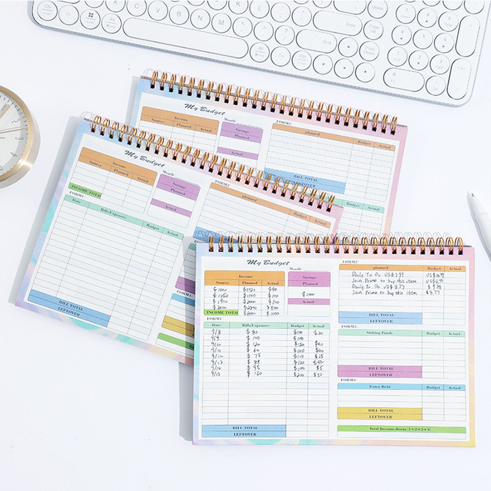 Budget Planner, Monthly Budget Book Bill Organizer, Undated Home Finance Money Expense Saving Debt Tracker Notebook, Spiral Design, 1 Year