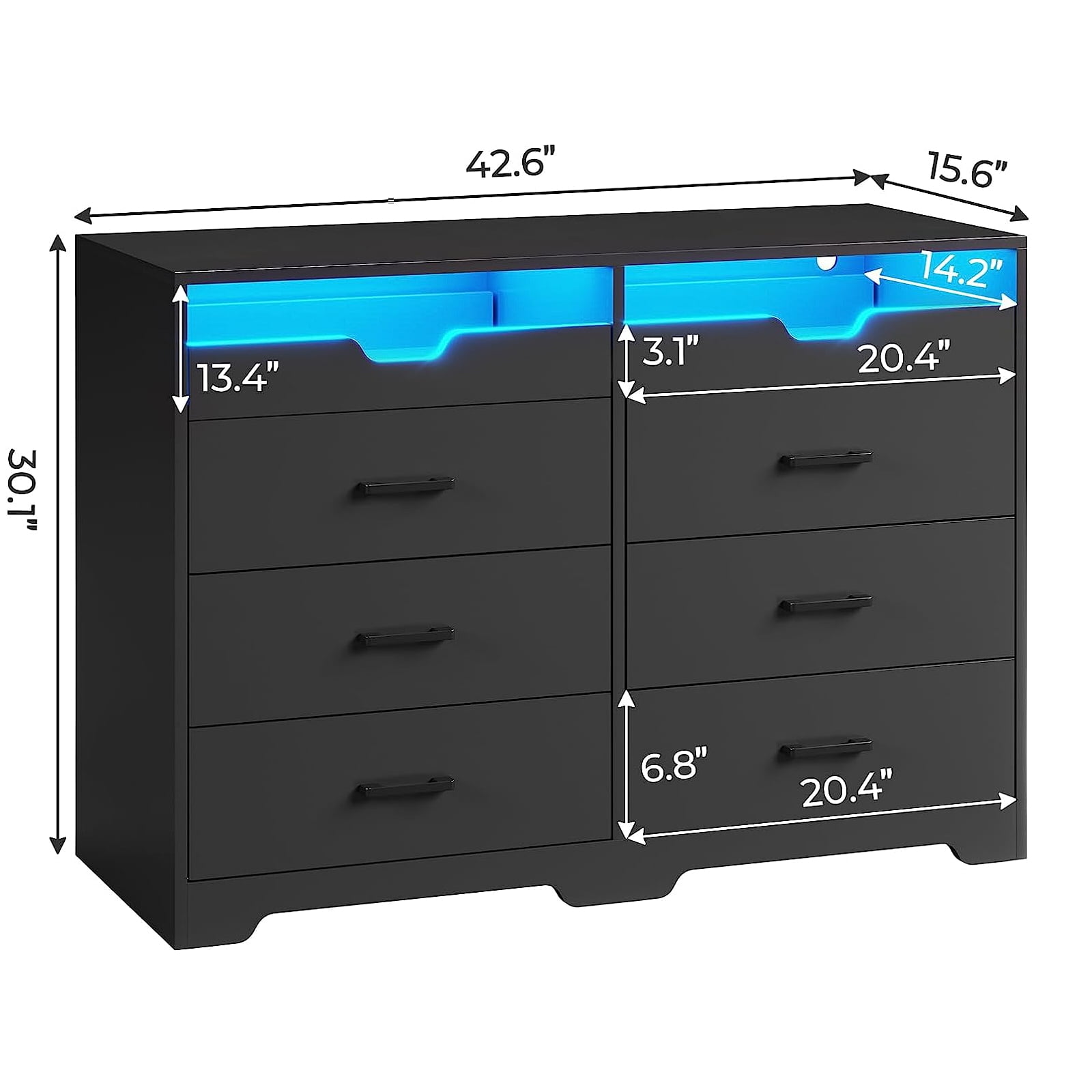 Black Wooden Dresser with LED Lights, 6 Drawers & Tray, Modern Storage Cabinets - Walmart.com Black Wooden Dresser with LED Lights, 6 Drawers & Tray, Modern Storage Cabinets - Walmart.com