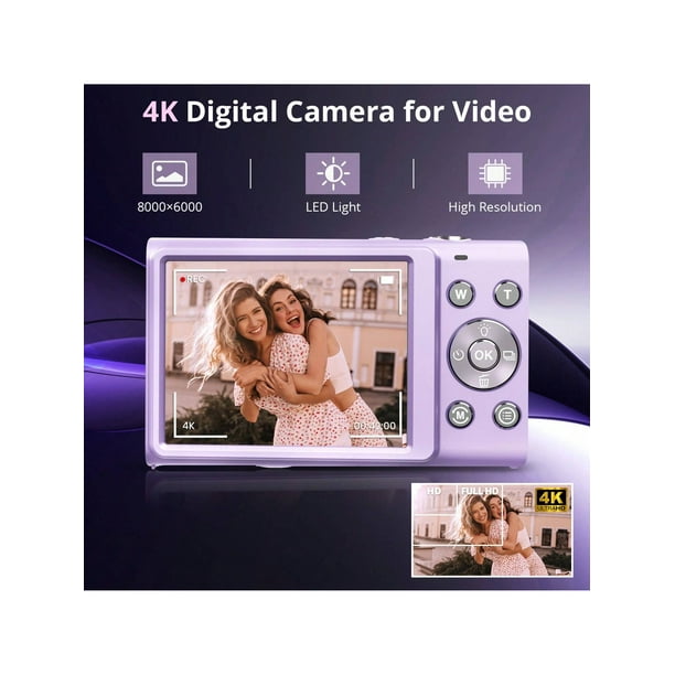Cámara Digital 4K 48MP Para Principiantes – Pantalla Táctil, Zoom 16x, Función MP3, Incluye Tarjeta TF De 32GB, Compacta Para Vlogging Y Viajes