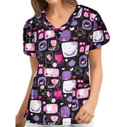 UKAP Casual Tunique Chemises pour Femmes Chat Chien Imprimer Bande Dessinée Imprimé Gommages Tops Vêtements De Travail Chemise D'allaitement