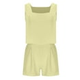 thumbnail image 4 of FRSASU Women 2 Piece Sets Summer Sleeveless Square Neck Crop Tank Top Elastic Waist Shorts Casual Suit Yellow, 4 of 7