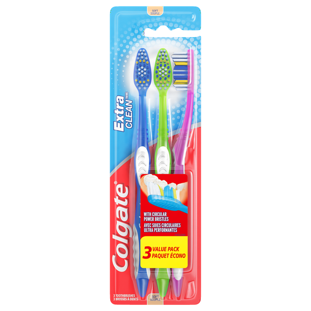 Colgate Extra Clean Full Head Toothbrush, Soft 3 Count