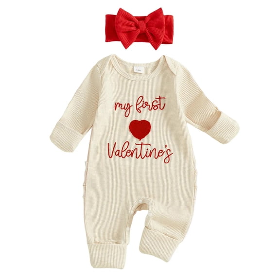 Zanarzt Baby Girl Clothes Newborn Baby Girl Spring Outfits Clothes Knit Jumpsuit Ruffle Romper with Headband Newborn Baby Girl Beige,0-3 Months