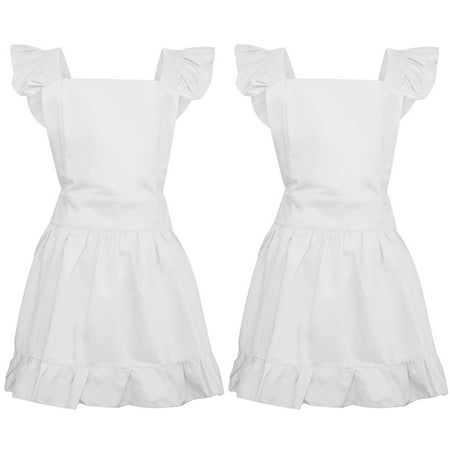 Toptie 2 Pack Cotton Maid Ruffle Aprons for Women, Christmas Retro Apron for Cooking Baking