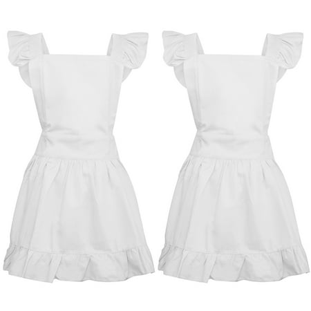 

Toptie 2 Pack Cotton Maid Ruffle Aprons for Women Christmas Retro Apron for Cooking Baking