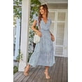 thumbnail image 7 of Women's Floral Boho Dress Wear To Work Wrap V Neck Short Sleeve Belted Ruffle Hem A-Line Flowy Maxi Dresses, 7 of 7