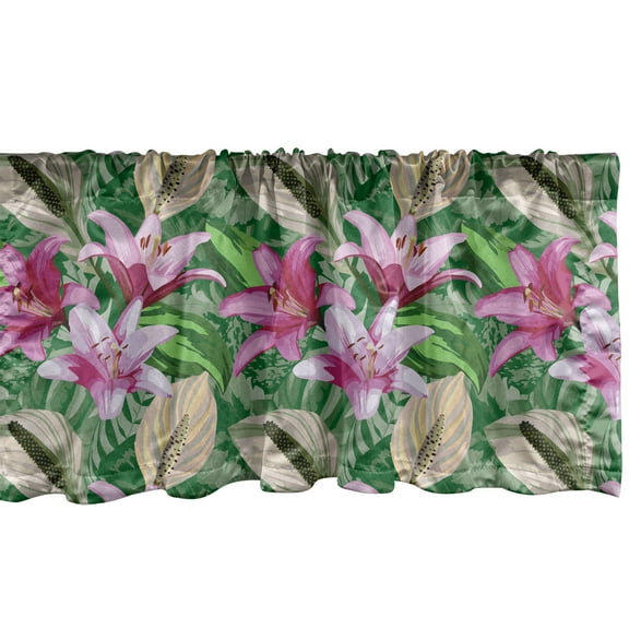 Ambesonne Flower Window Valance, Aquarelle Lily Garden, 54" X 12", Magenta Hunter Green